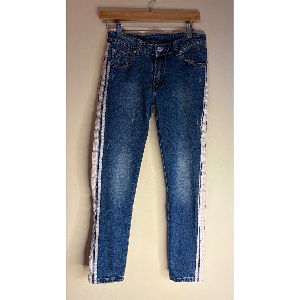 Wiya Denim distressed JUNIOR Jeans Size M Skinny Fit Blue Wash, Pink Side Stripe